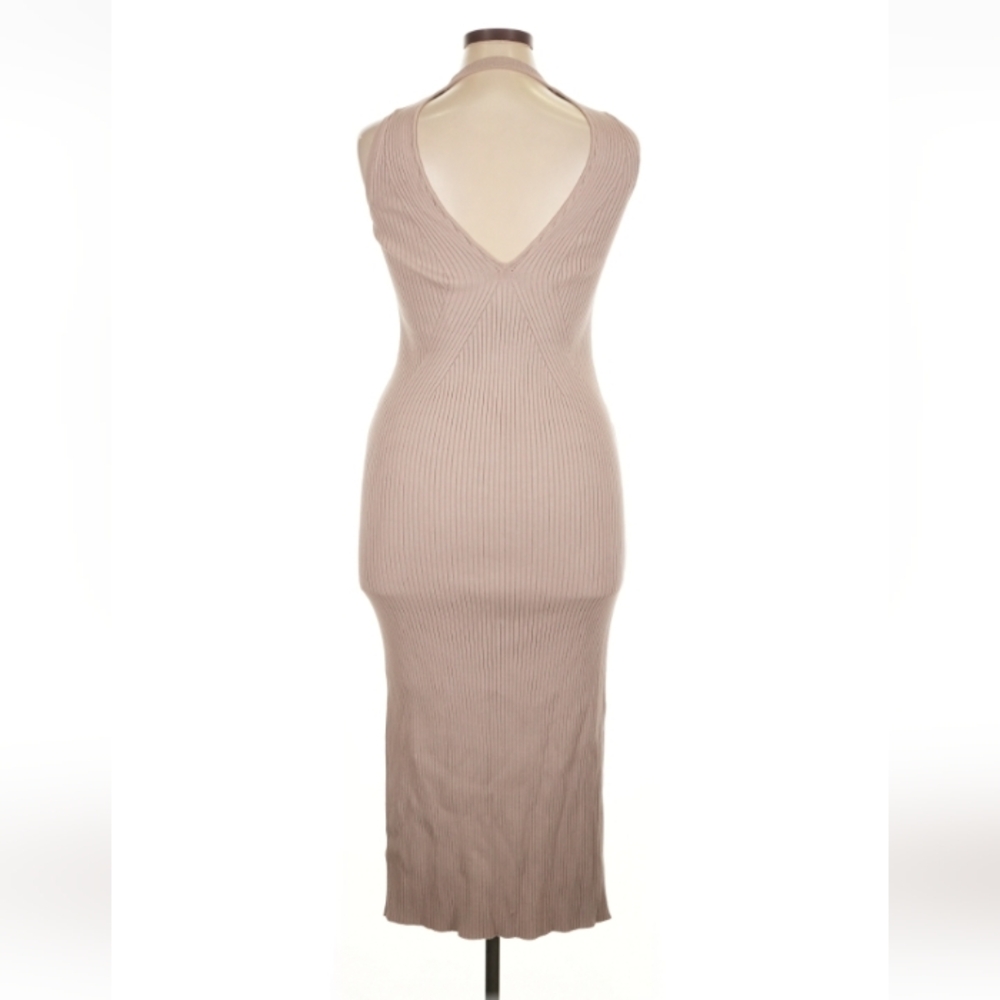 Bershka Ribbed Knit Midi Dress Tan Sleeveless XL New With Tags - Picture 6 of 14